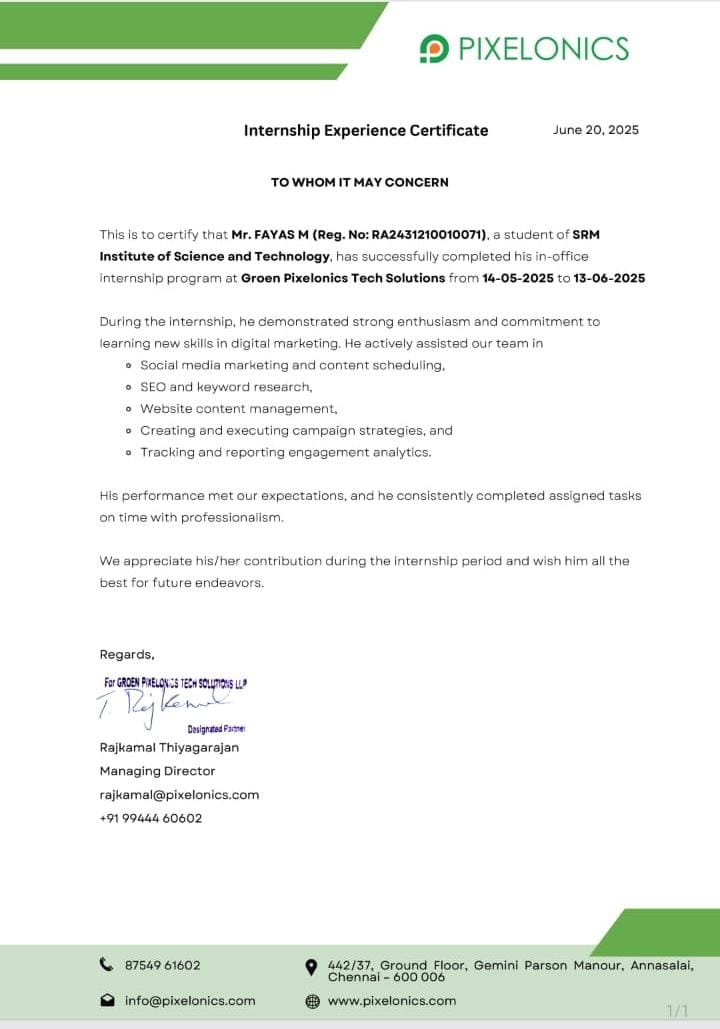 Digital Marketing Internship Certificate